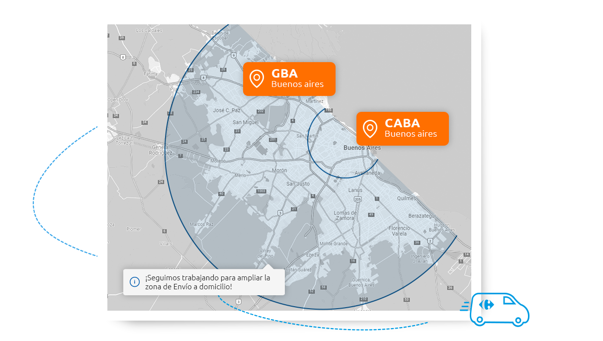 Mapa de cobertura para envío Tandíl y CABA